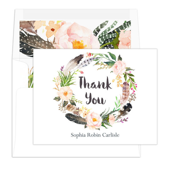 Fall Feather Wreath Folded Thank You Note Cards